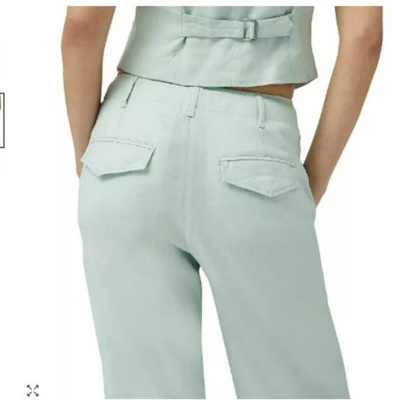 Rag & Bone Pants Womens 14 NEW Dylan Cropped Linen Wide Leg Mint Pastel Green - Picture 2 of 15